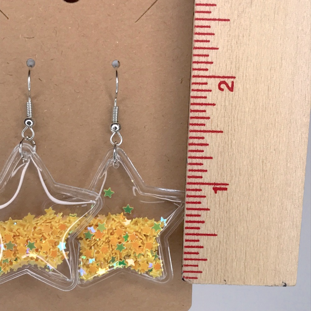 *LAST SET* PVC Star Confetti Dangle Earrings Fashion Jewelry - Picture 2 of 4